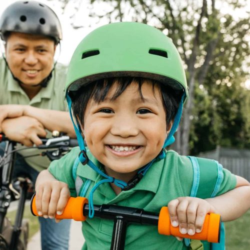 Family with bikes